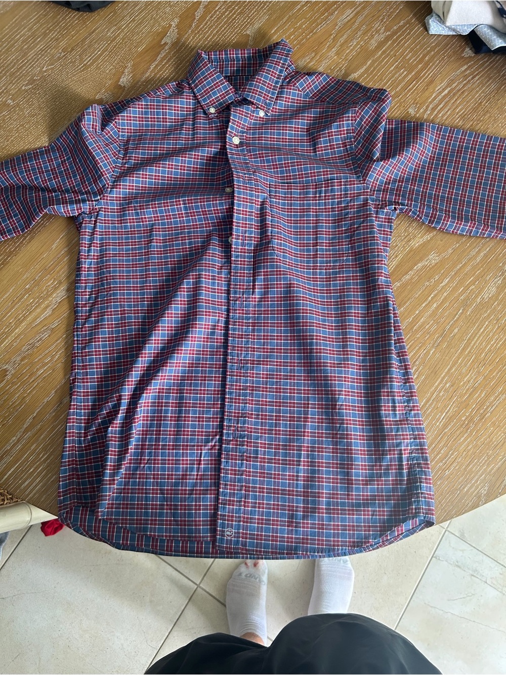 Vineyard Vines Red and Blue Plaid Cotton Button-Down Shirt
